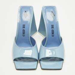 Pre Owned The Attico Blue Patent Devon Block Heel Slide Sandals Size 38