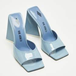 Pre Owned The Attico Blue Patent Devon Block Heel Slide Sandals Size 38