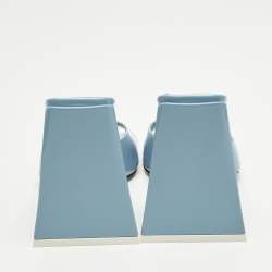 Pre Owned The Attico Blue Patent Devon Block Heel Slide Sandals Size 38