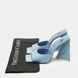 Pre Owned The Attico Blue Patent Devon Block Heel Slide Sandals Size 38