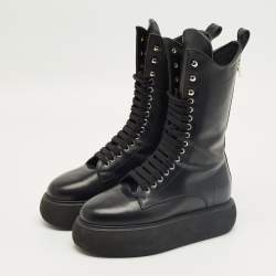 Pre Owned The Attico Black Leather Selene Mid Calf Boots Size 37.5