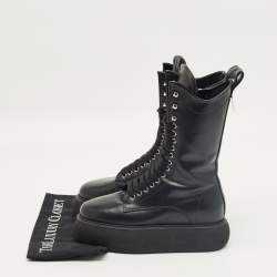 Pre Owned The Attico Black Leather Selene Mid Calf Boots Size 37.5