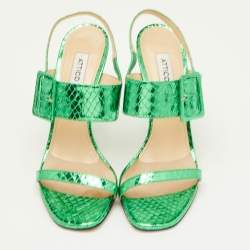 Pre Owned The Attico Mariah Size 40 Metallic Green Python Embossed Leather Ankle Strap Sandals