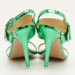 Pre Owned The Attico Mariah Size 40 Metallic Green Python Embossed Leather Ankle Strap Sandals