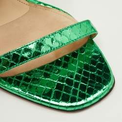 Pre Owned The Attico Mariah Size 40 Metallic Green Python Embossed Leather Ankle Strap Sandals