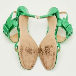 Pre Owned The Attico Mariah Size 40 Metallic Green Python Embossed Leather Ankle Strap Sandals