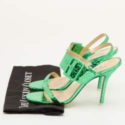 Pre Owned The Attico Mariah Size 40 Metallic Green Python Embossed Leather Ankle Strap Sandals