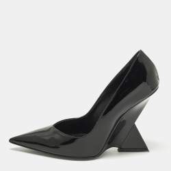 Pre Owned The Attico Cheope Size 38.5 Black Patent Leather Wedge Pumps