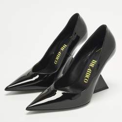 Pre Owned The Attico Cheope Size 38.5 Black Patent Leather Wedge Pumps