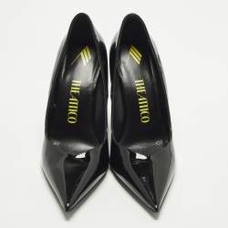 Pre Owned The Attico Cheope Size 38.5 Black Patent Leather Wedge Pumps