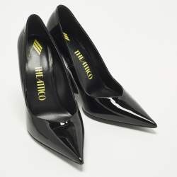 Pre Owned The Attico Cheope Size 38.5 Black Patent Leather Wedge Pumps