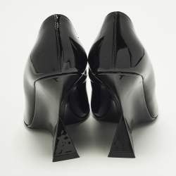 Pre Owned The Attico Cheope Size 38.5 Black Patent Leather Wedge Pumps