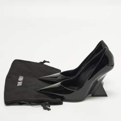 Pre Owned The Attico Cheope Size 38.5 Black Patent Leather Wedge Pumps