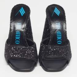 Pre Owned The Attico Devon Size 35.5 Black Glitter Slide Sandals