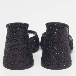 Pre Owned The Attico Devon Size 35.5 Black Glitter Slide Sandals