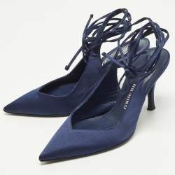 Pre Owned The Attico Venus Size 36 Navy Blue Satin Ankle Wrap Pumps