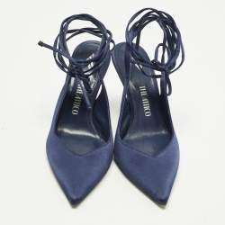 Pre Owned The Attico Venus Size 36 Navy Blue Satin Ankle Wrap Pumps