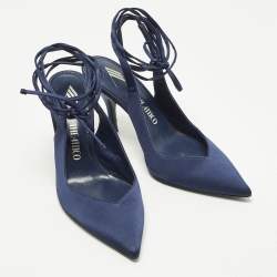 Pre Owned The Attico Venus Size 36 Navy Blue Satin Ankle Wrap Pumps