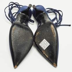 Pre Owned The Attico Venus Size 36 Navy Blue Satin Ankle Wrap Pumps