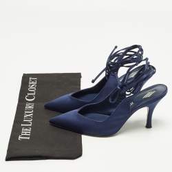 Pre Owned The Attico Venus Size 36 Navy Blue Satin Ankle Wrap Pumps