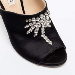 The Attico Black Satin Crystal Embellished Pamela Mules Size 37