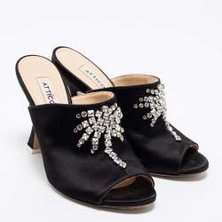 The Attico Black Satin Crystal Embellished Pamela Mules Size 37
