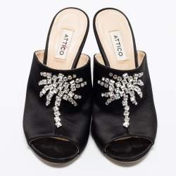 The Attico Black Satin Crystal Embellished Pamela Mules Size 37