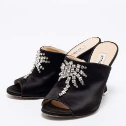 The Attico Black Satin Crystal Embellished Pamela Mules Size 37