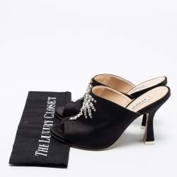 The Attico Black Satin Crystal Embellished Pamela Mules Size 37