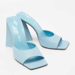 Pre Owned The Attico Sky Blue Leather Devon Open Toe Sandals Size 39