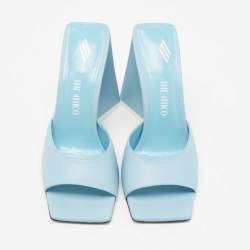 Pre Owned The Attico Sky Blue Leather Devon Open Toe Sandals Size 39