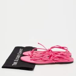 Pre Owned The Attico Hot Pink Satin Ankle Tie Flat Sandals Size 39