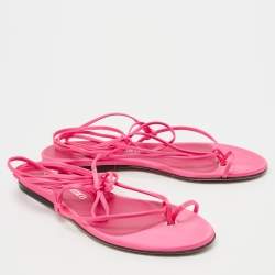 Pre Owned The Attico Hot Pink Satin Ankle Tie Flat Sandals Size 39