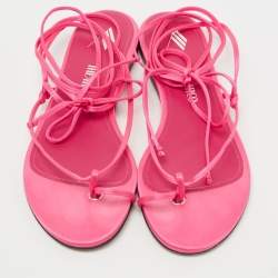 Pre Owned The Attico Hot Pink Satin Ankle Tie Flat Sandals Size 39