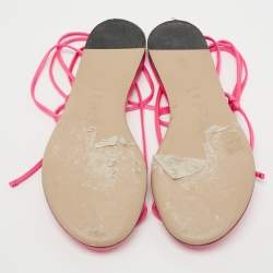 Pre Owned The Attico Hot Pink Satin Ankle Tie Flat Sandals Size 39