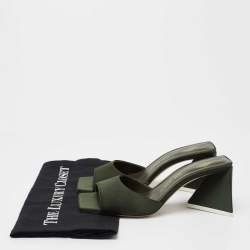 Pre Owned The Attico Dark Green Satin Devon Square Toe Mules Size 36