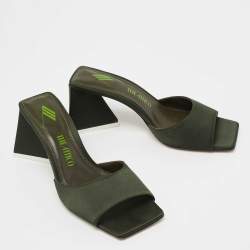 Pre Owned The Attico Dark Green Satin Devon Square Toe Mules Size 36