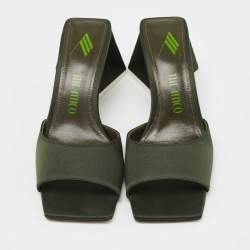 Pre Owned The Attico Dark Green Satin Devon Square Toe Mules Size 36