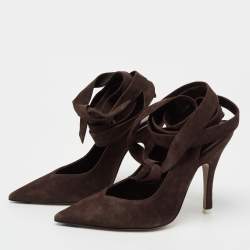 Pre Owned The Attico Brown Suede Venus Ankle Wrap Pumps Size 36