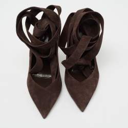 Pre Owned The Attico Brown Suede Venus Ankle Wrap Pumps Size 36