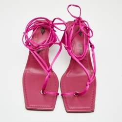 Pre Owned The Attico Pink Satin Ankle Wrap Sandals Size 40