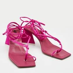 Pre Owned The Attico Pink Satin Ankle Wrap Sandals Size 40
