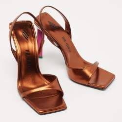 The Attico Metallic Bronze Leather Ankle Strap Sandals Size 37