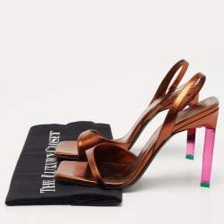 The Attico Metallic Bronze Leather Ankle Strap Sandals Size 37