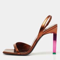 The Attico Metallic Bronze Leather Ankle Strap Sandals Size 37