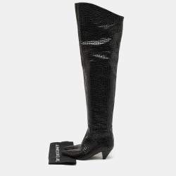 The Attico Black Croc Embossed Leather Over the Length Boots Size 39