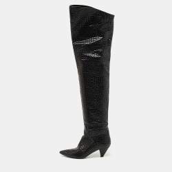 The Attico Black Croc Embossed Leather Over the Length Boots Size 39