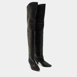 The Attico Black Croc Embossed Leather Over the Length Boots Size 39