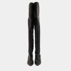 The Attico Black Croc Embossed Leather Over the Length Boots Size 39