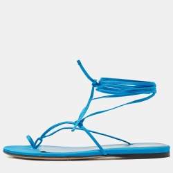 Pre Owned The Attico Blue Satin Ankle Tie Flat Sandals Size 38